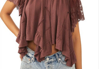 Free People Savannah XS Blouse in Chocolate Lava with Handkerchief Hem
