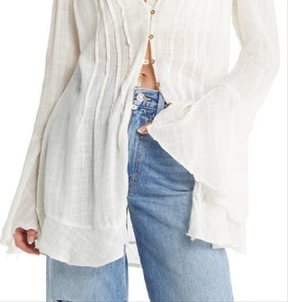 Free People Women's Greta Gauze Blouse White Size X-Small