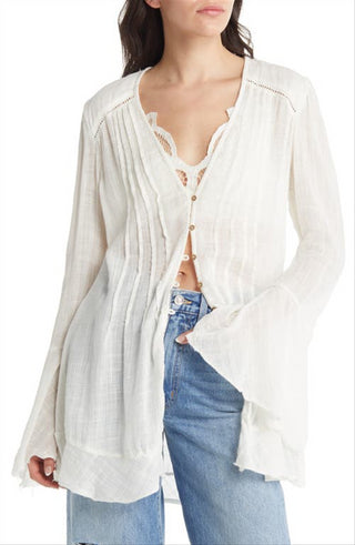 Free People Women's Greta Gauze Blouse White Size X-Small