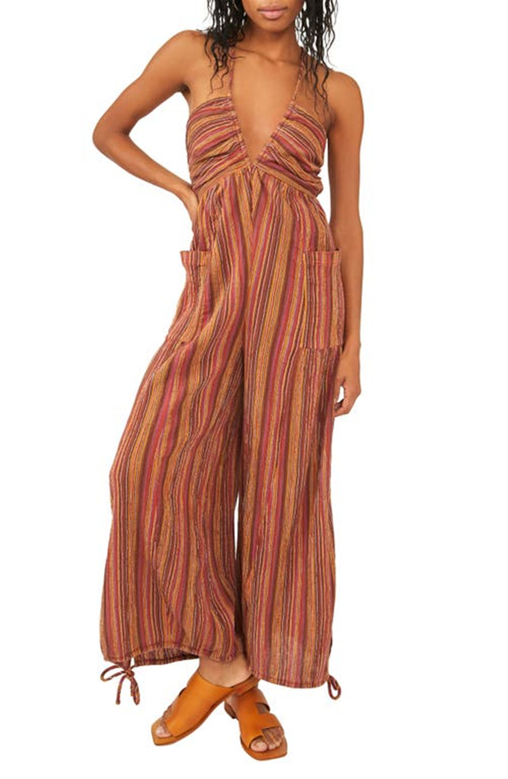 Free People Women's Sundaze For Surfin Halter Jumpsuit Red Size Medium