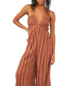 Free People Women's Sundaze For Surfin Halter Jumpsuit Red Size Medium