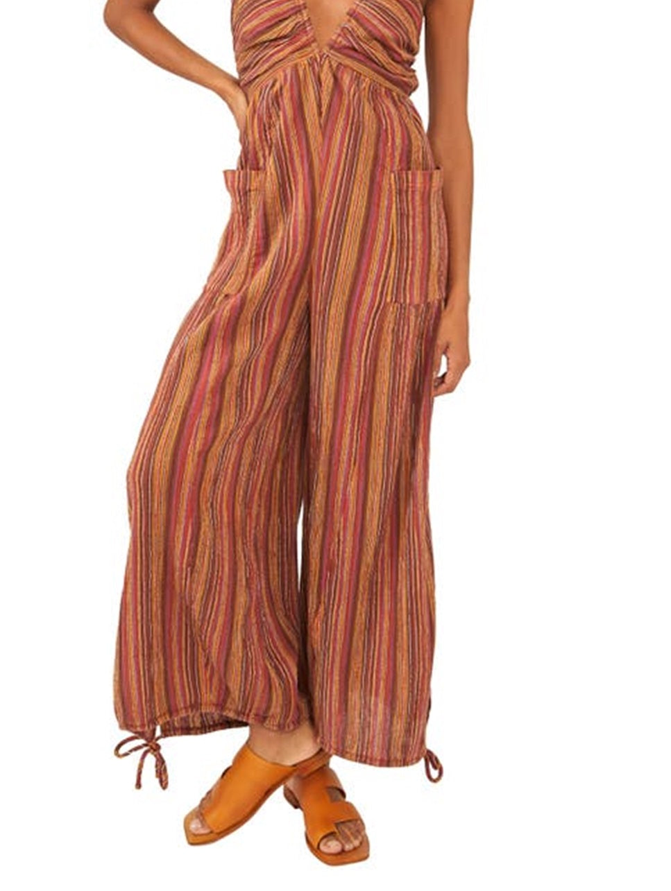 Free People Women's Sundaze For Surfin Halter Jumpsuit Red Size Medium