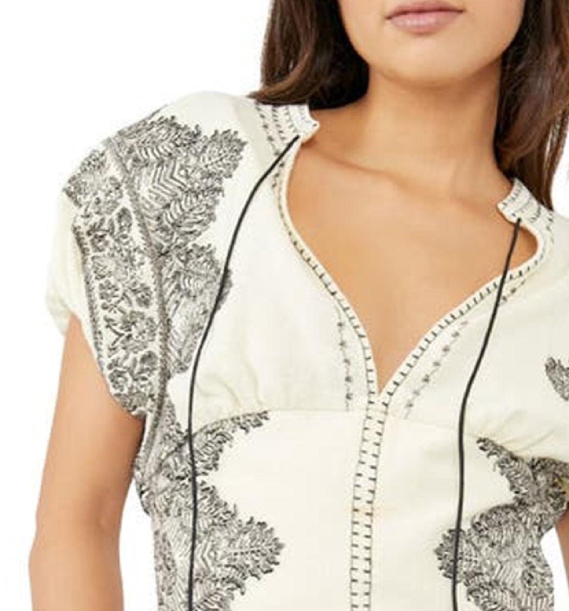 Free People Women's Temecula Embroidered Cotton Top White Size Medium