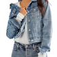 Free People Women's Rumors Crop Denim Trucker Jacket Blue Size X-Small
