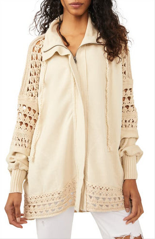 Free People Women's Dune Bug Zip Up Cotton Cardigan White Size Large