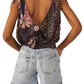 Free People Tied to You Print Surplice Tank in Lemonade Combo Size Small
