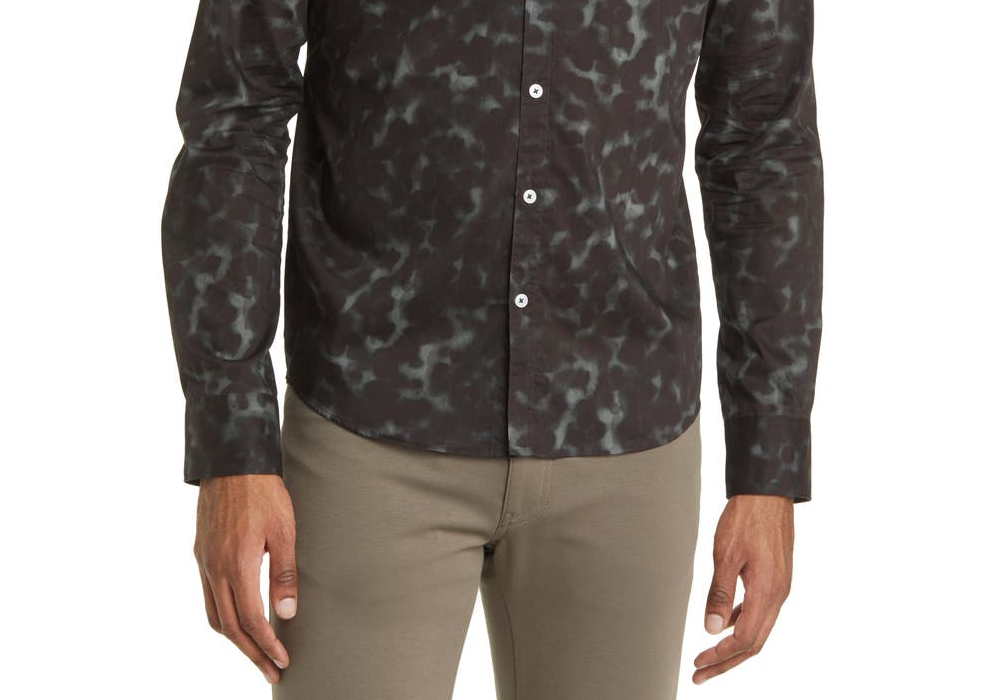 Good Man Brand Men's On-Point Stretch Button-Up Shirt In Black Tuscan Floral Size X-Large