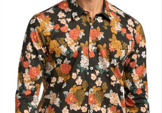 Good Man Brand Men's On-Point Stretch Button-Up Shirt In Black Tuscan Floral Size X-Large