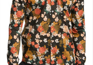 Good Man Brand Men's On-Point Stretch Button-Up Shirt In Black Tuscan Floral Size X-Large