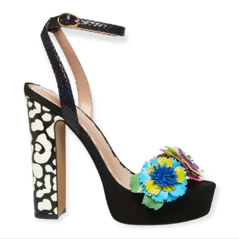 Betsey Johnson Women's Milana Floral Dress Sandals Black Size 8 M