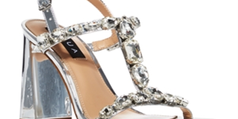 Aqua Women's Tina Embellished Block Heel Sandals Silver Size 7 M