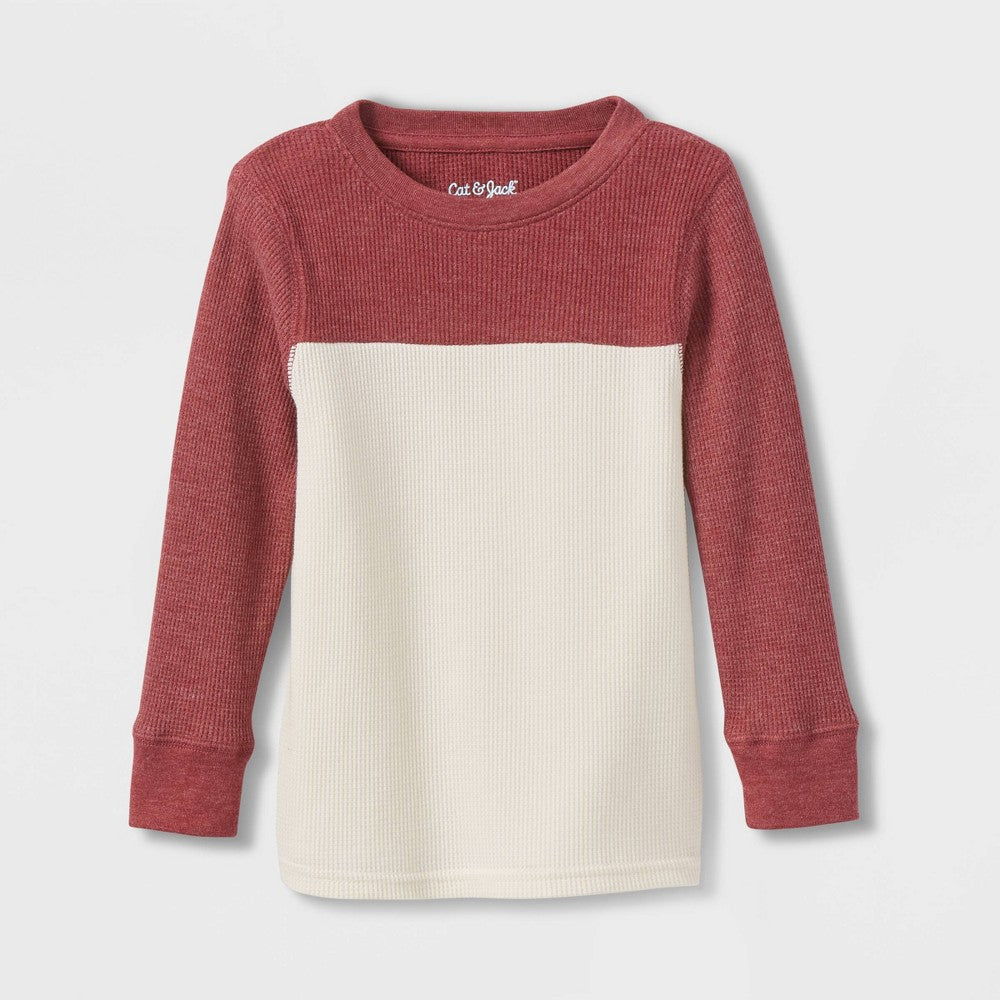 Cat & Jack Toddler Boys' Waffle Knit Crew Neck Long Sleeve T-Shirt Burgundy 2T