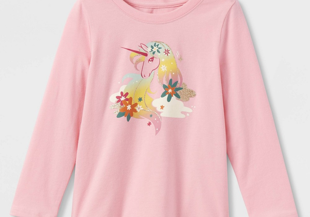 Cat & Jack Toddler Girls' Rainbow Unicorn Long Sleeve Graphic T-Shirt Pink 5T