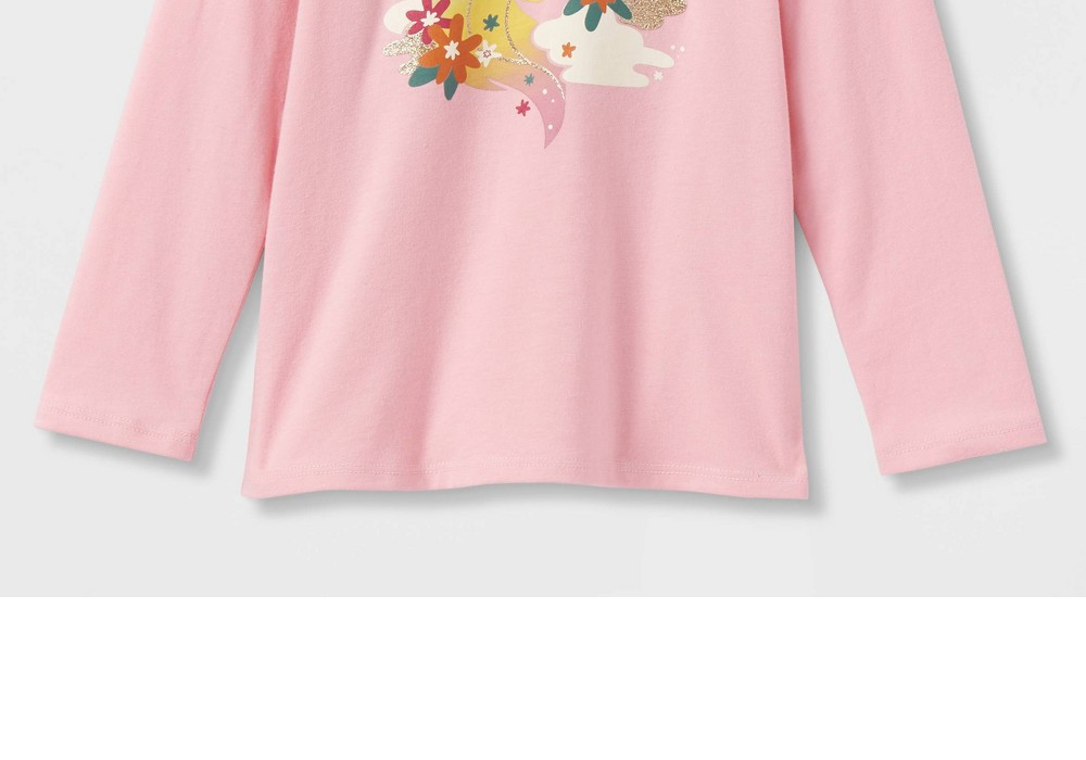 Cat & Jack Toddler Girls' Rainbow Unicorn Long Sleeve Graphic T-Shirt Pink 5T