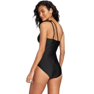 Kona Sol Women's Tummy Control One Shoulder Ruched Full Coverage One Piece Swimsuit Black Size S