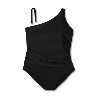 Kona Sol Women's Tummy Control One Shoulder Ruched Full Coverage One Piece Swimsuit Black Size S