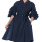 Gracia Women's Cotton Ruched Sleeve Shirt Dress Blue Size Small