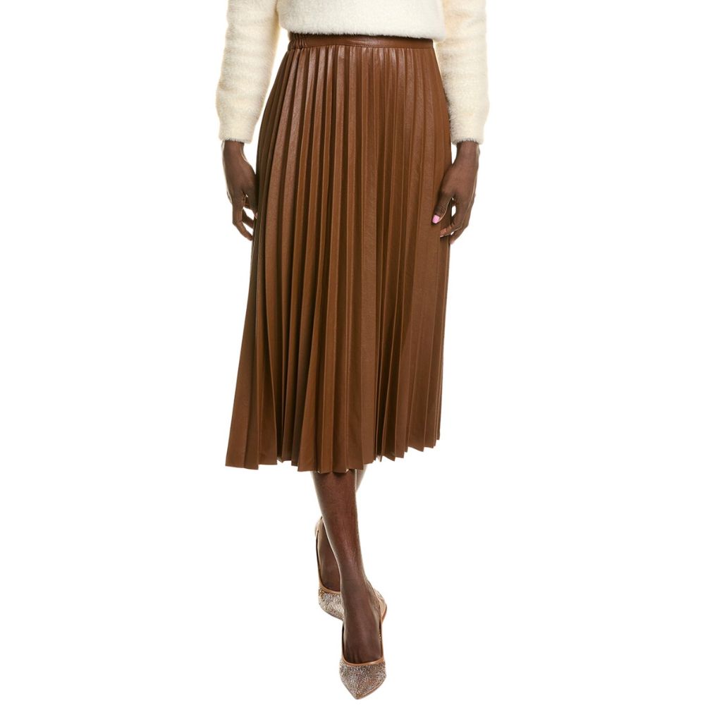 Gracia Faux Leather Pleated Midi Skirt