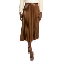 Gracia Faux Leather Pleated Midi Skirt