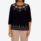 Alfred Dunner Women's Floral Yoke Applique Top Black Size Petite Medium