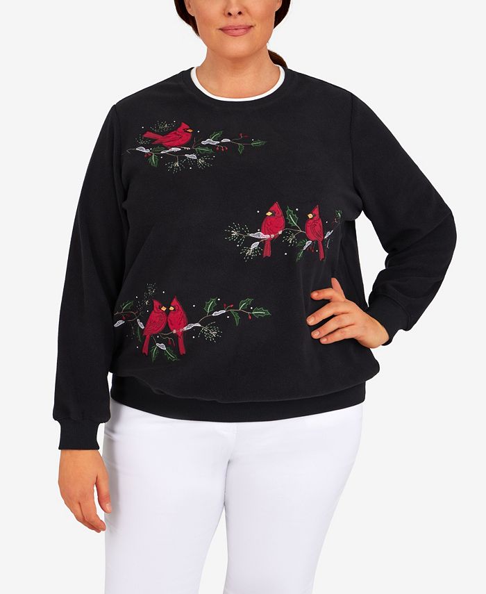 Alfred Dunner Women'sClassics Cardinals Pullover Sweater Black Size 1X