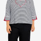 Alfred Dunner Women's Checking In Embroidered Heart Striped Top Black Size 1X