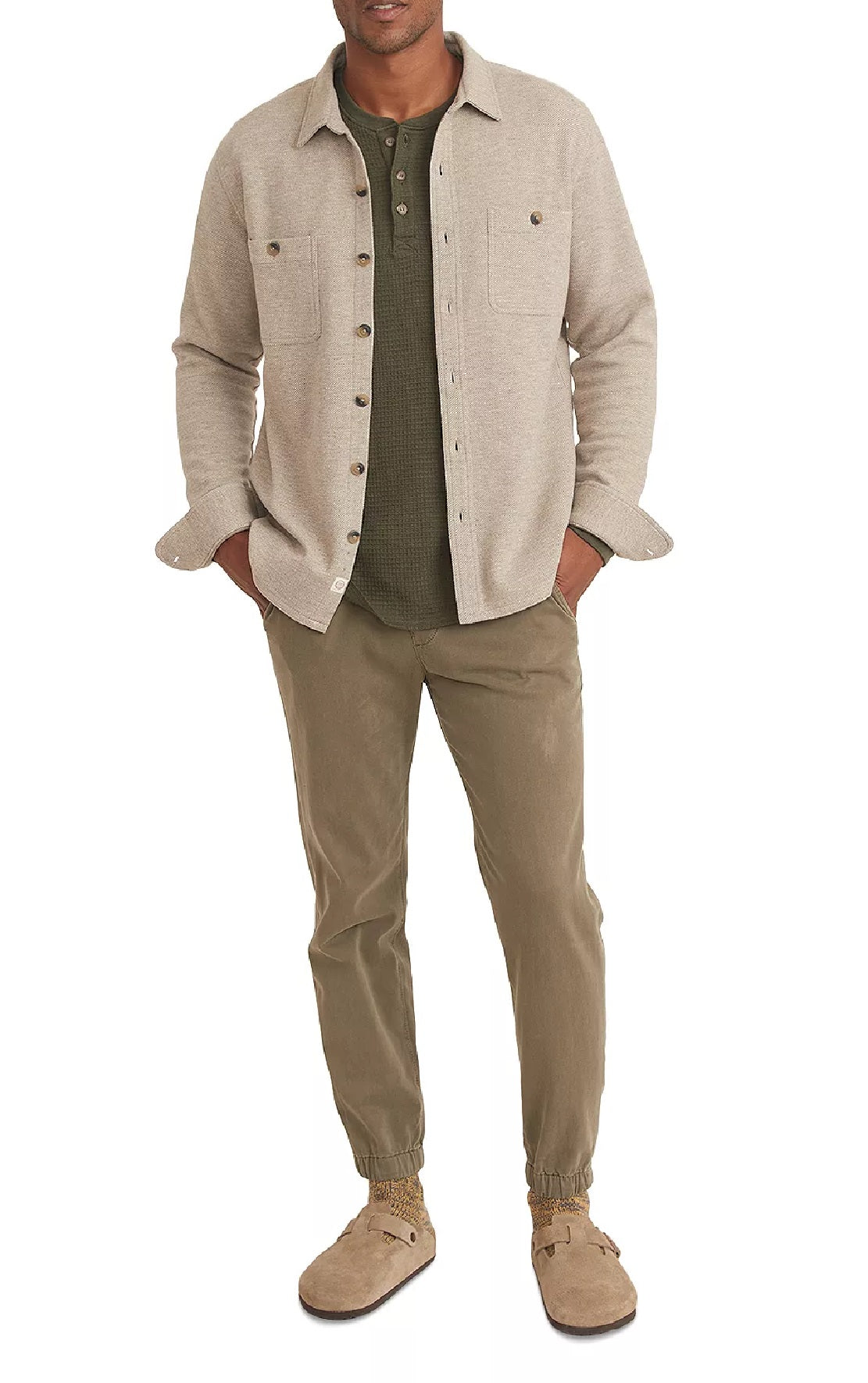 Marine Layer Men's Owen Brushed Stretch Twill Overshirt Brown Size Small