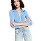And Now This Women's Long Sleeve Polo Collar Bodysuit Blue Size Small