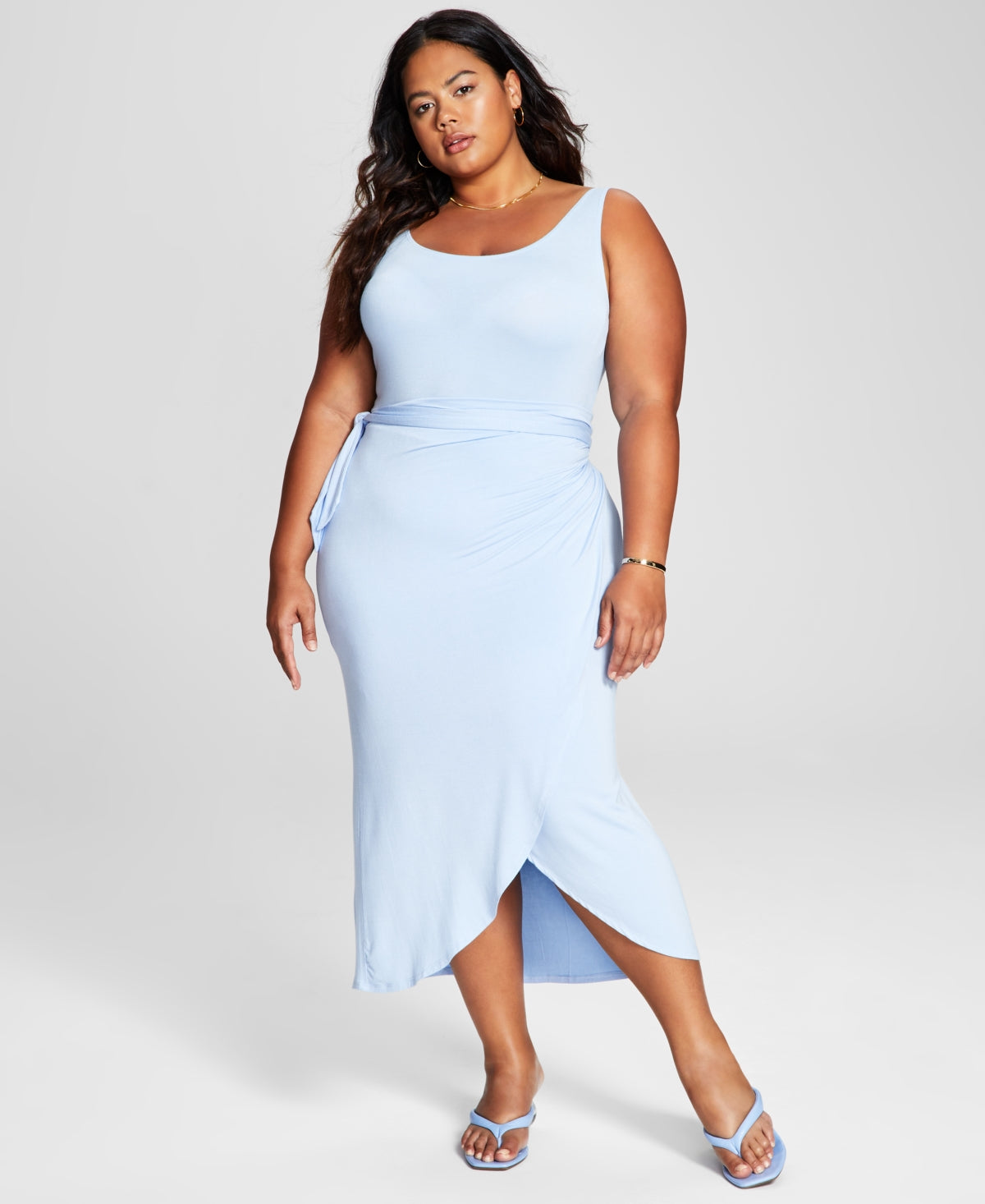 And Now This Women's Side Tie Midi Dress Blue Size 3X