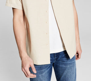 And Now This Men's Linen Striped Camp Collar Shirt Brown Size X-Large