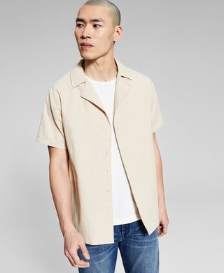 And Now This Men's Linen Striped Camp Collar Shirt Brown Size X-Large