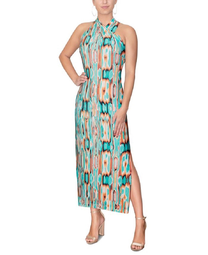 Rachel Roy Women's Crisscross Halter Maxi Dress Green Size Large