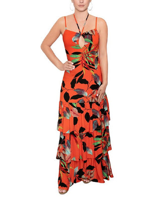 Rachel Roy Women's Amaya Tiered Keyhole Dress Orange Size X-Small