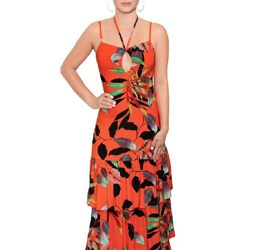 Rachel Roy Women's Amaya Tiered Keyhole Dress Orange Size X-Small
