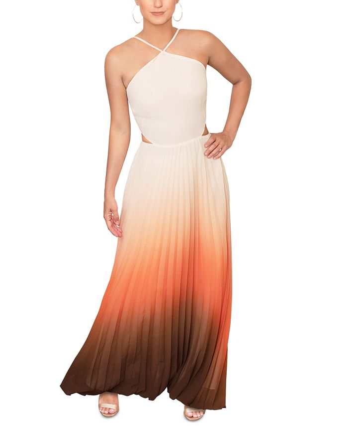 Rachel Roy Women's Lively Ombre Pleated Dress Orange Size 12