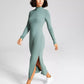 And Now This Women's Ribbed High Neck Midi Bodycon Dress Green Size Large