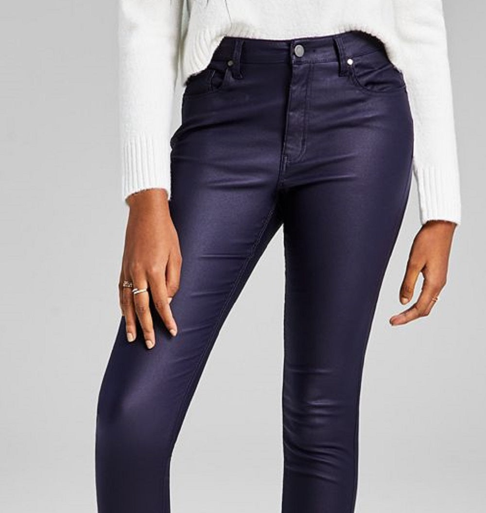 And Now This Woman's Coated Frayed Hem Skinny Denim Jeans Blue Size 27