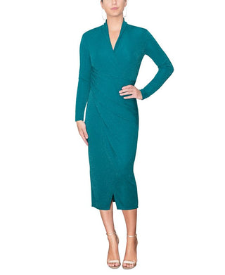 Rachel Roy Women's Bret Jersey Faux Wrap Midi Dress Green Size Large