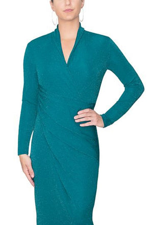 Rachel Roy Women's Bret Jersey Faux Wrap Midi Dress Green Size Large