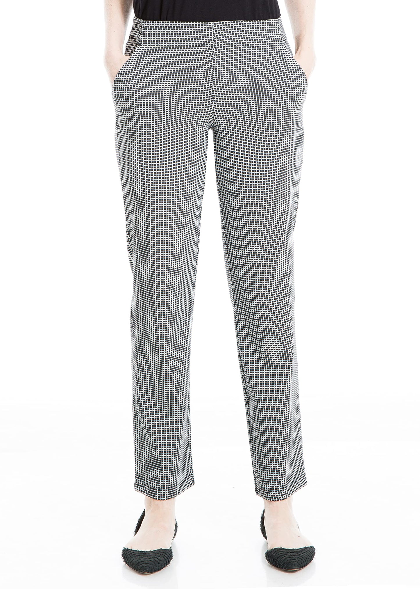 Max Studio Women's Black White Grid Geometric Straight-Leg Ankle Pants Size X-Small