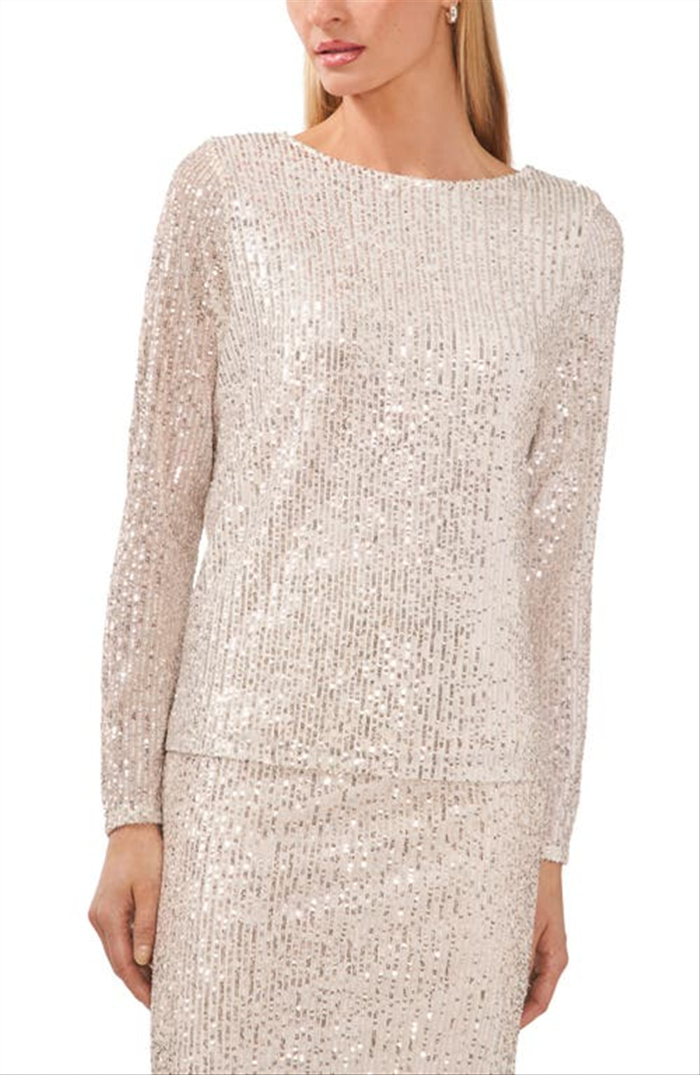 Halogen(r) Sequin Scoop Back Top in Ivory/Silver Size M