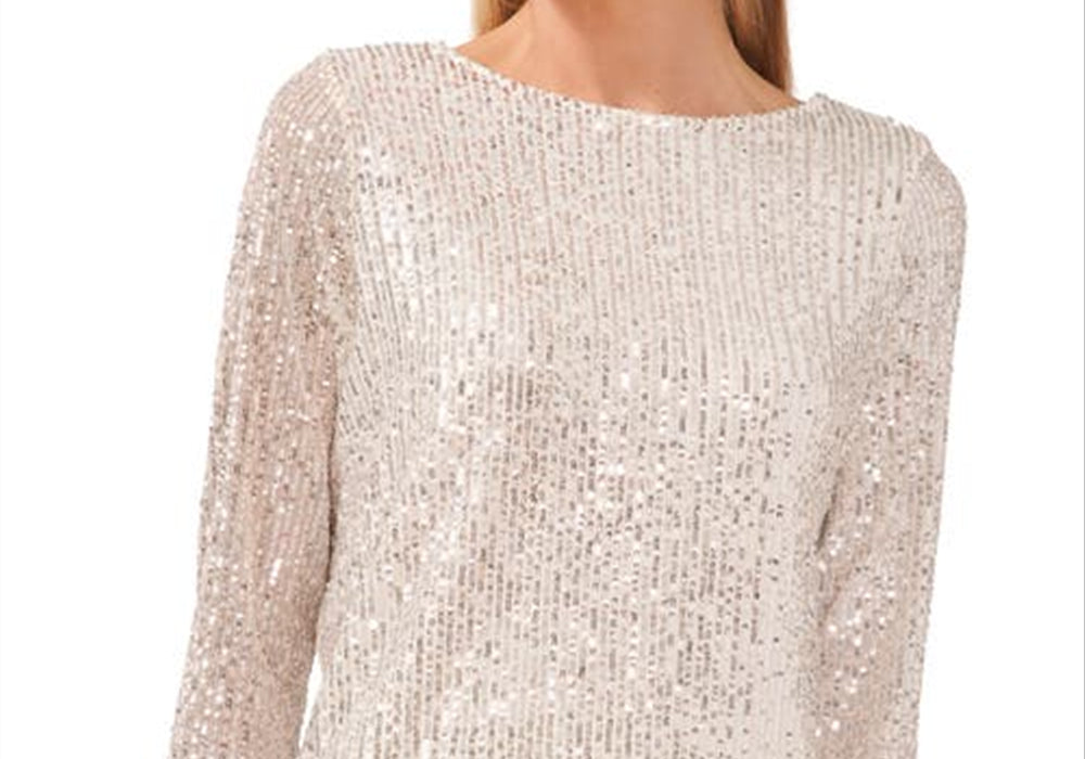 Halogen(r) Sequin Scoop Back Top in Ivory/Silver Size M