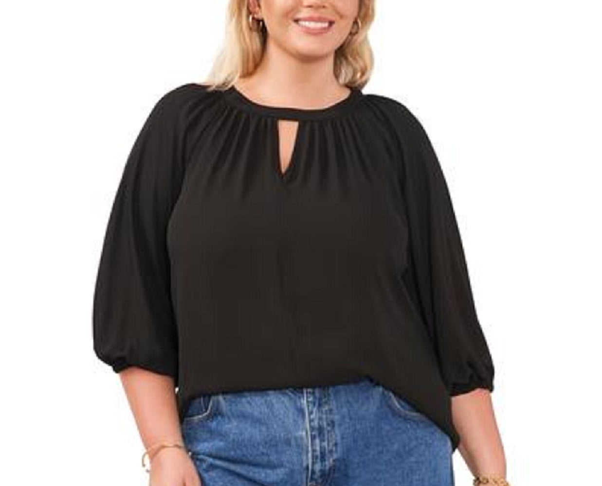 Vince Camuto Women's Keyhole Balloon Sleeve Top Black