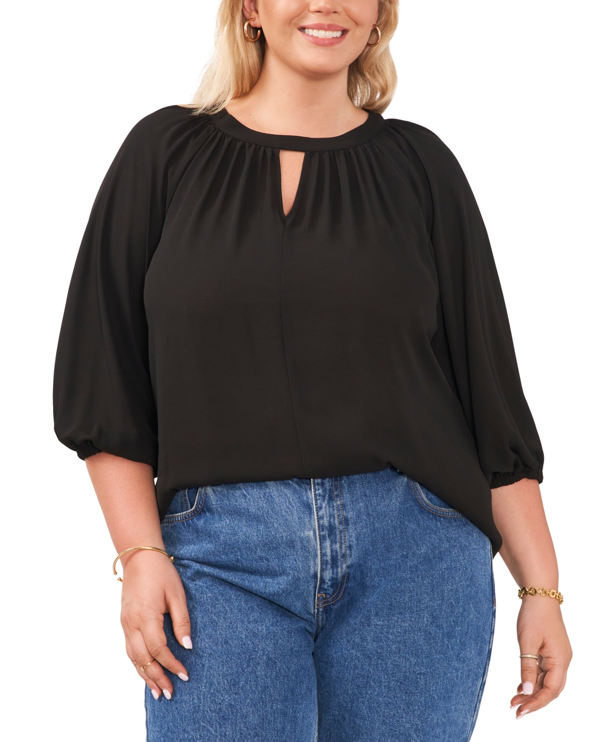 Vince Camuto Women's Keyhole Balloon Sleeve Top Black