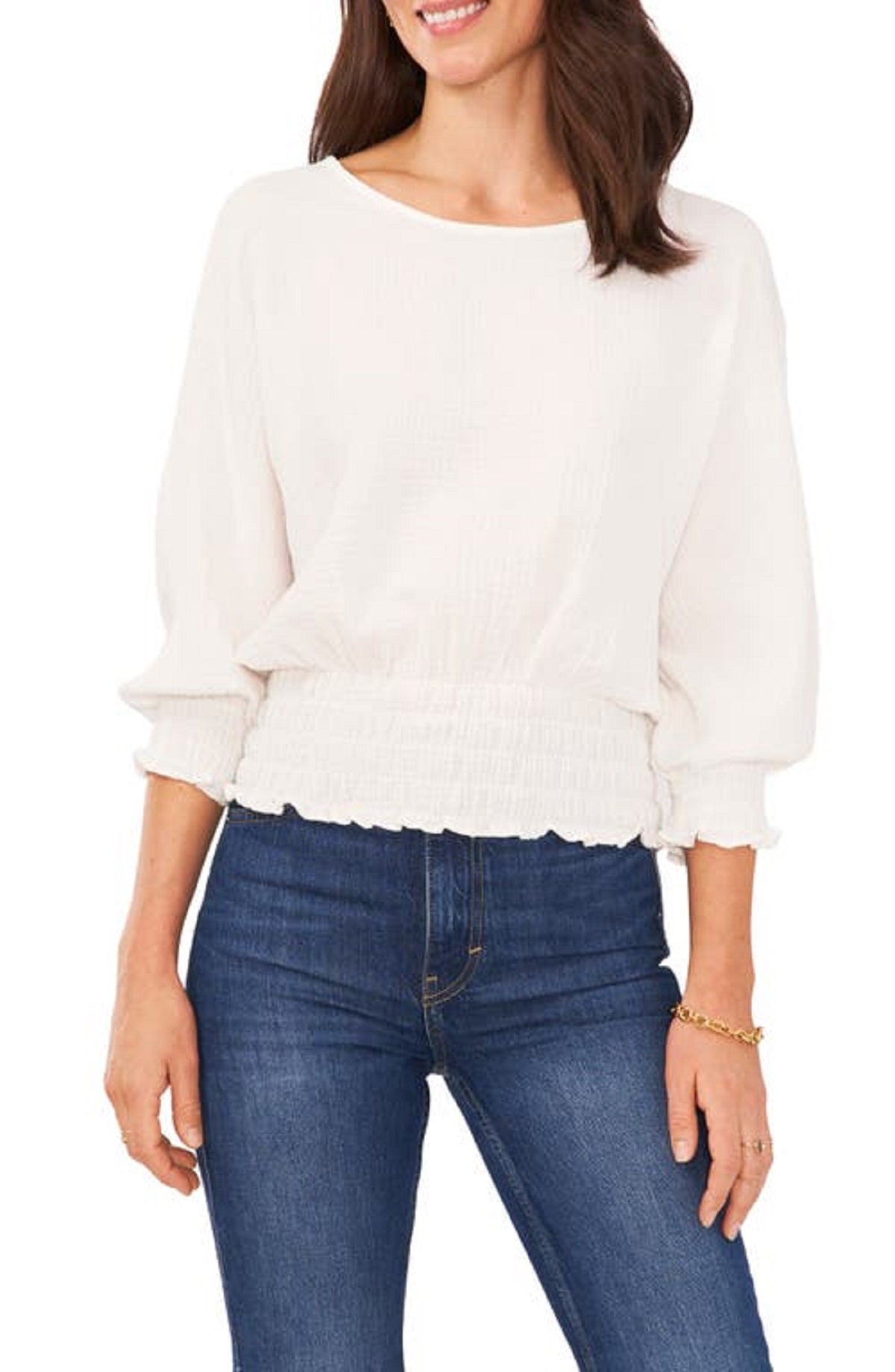 Vince Camuto Women's Smocked Gauze Top Brown Size X-Large