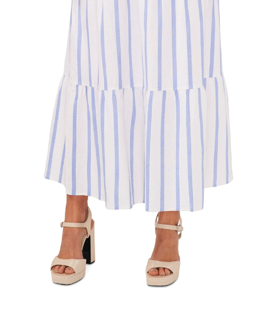 Vince Camuto Women's Stripe Tiered Stretch Cotton Maxi Skirt Blue