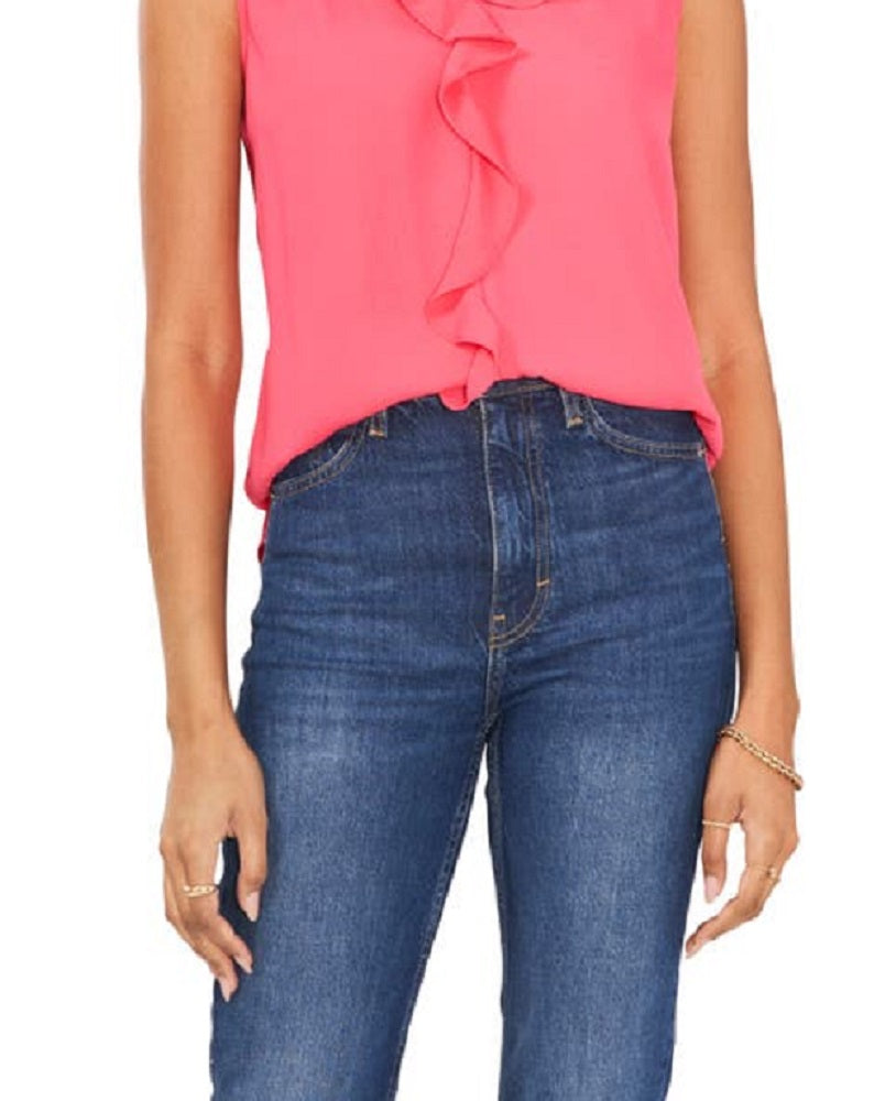 Vince Camuto Women's Ruffle Neck Sleeveless Georgette Blouse Pink Size X-Small