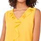 Vince Camuto Women's Ruffle Neck Sleeveless Georgette Blouse Yellow Size Small