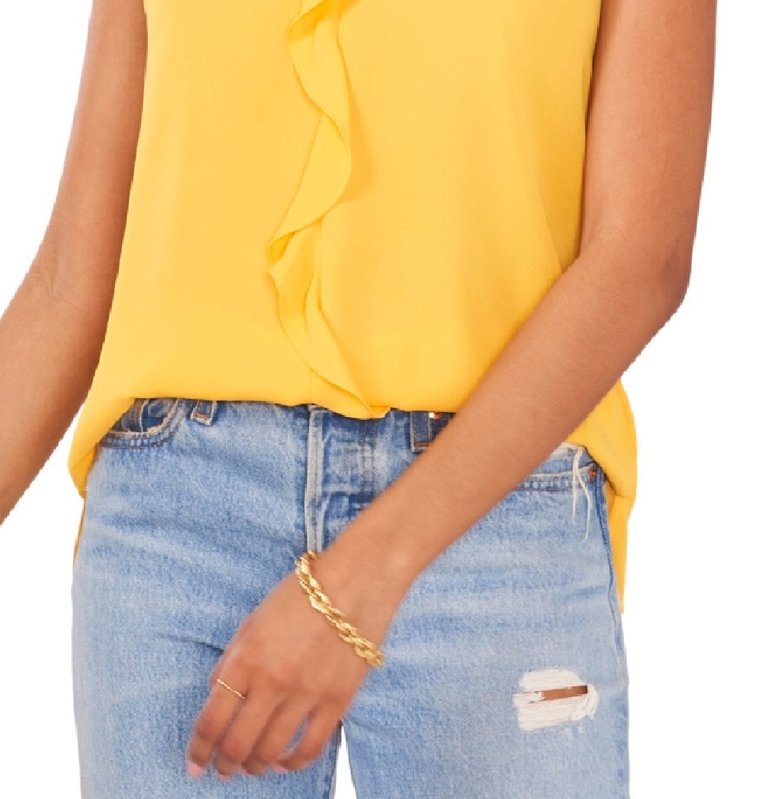 Vince Camuto Women's Ruffle Neck Sleeveless Georgette Blouse Yellow Size Small