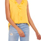 Vince Camuto Women's Ruffle Neck Sleeveless Georgette Blouse Yellow Size Medium